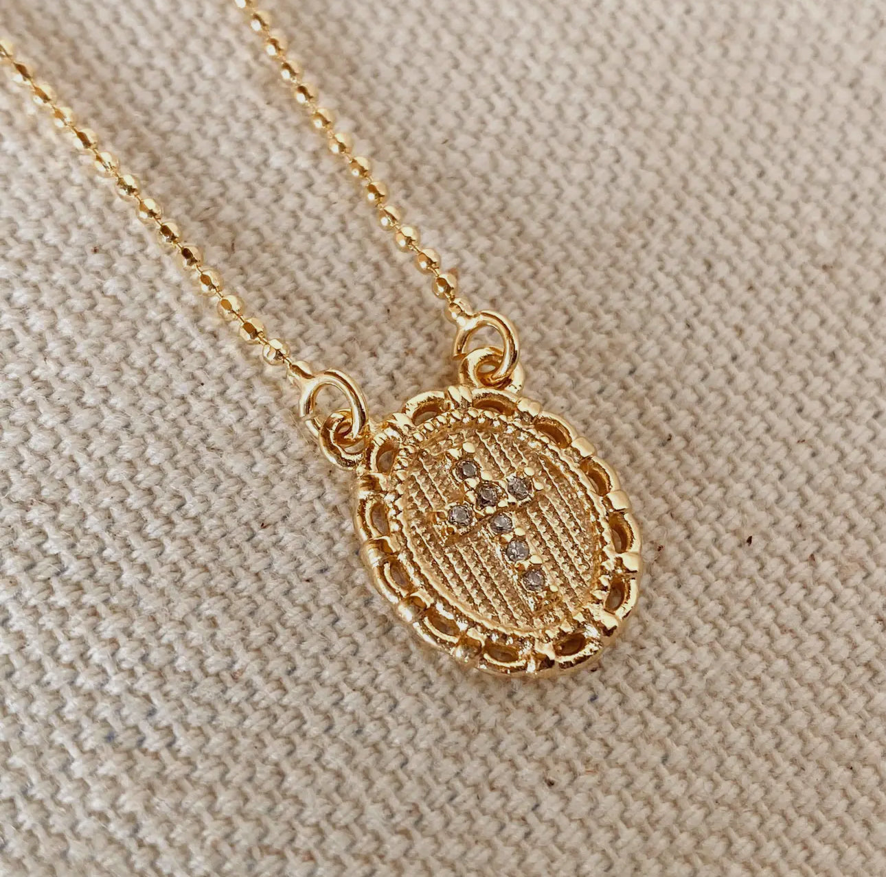 18k gold filled cross plate scapular necklace