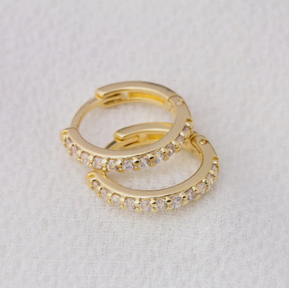 18k gold filled mini diamond hoop earrings