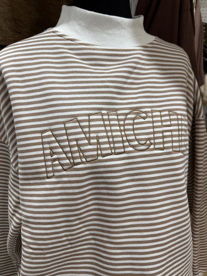 brown striped mock neck set