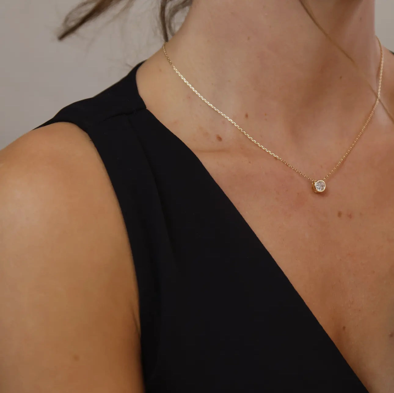18k gold filled solitaire diamond charm necklace