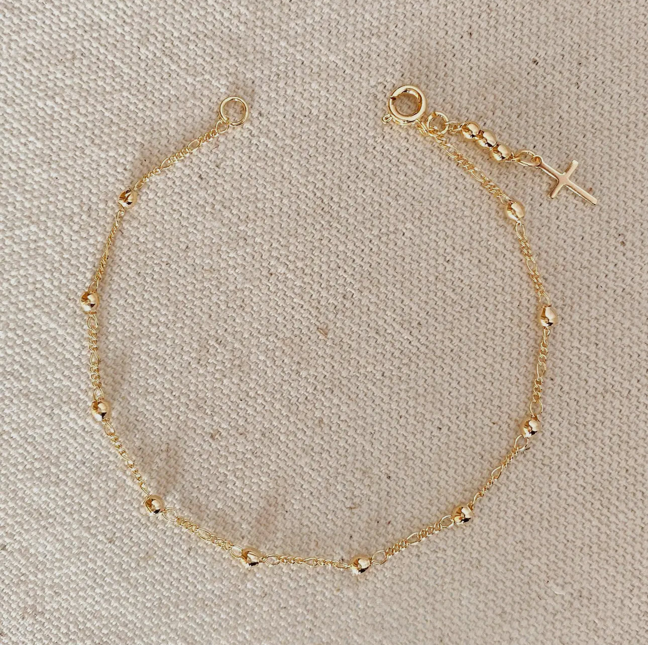 18k gold filled beaded bracelet with cross charm
