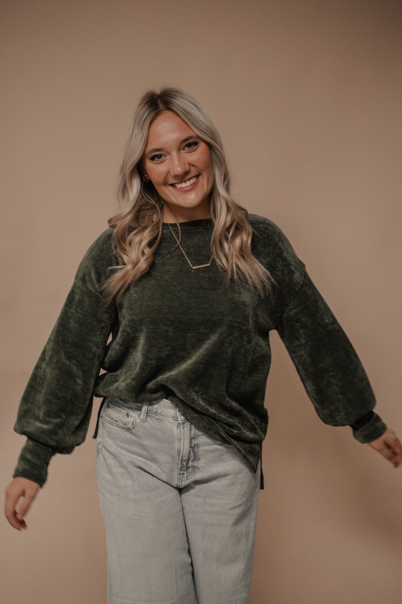 green chenille sweater