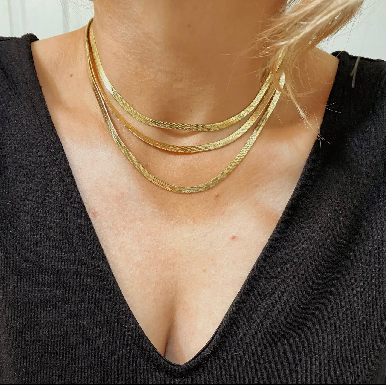 18k gold filled 4 mm herringbone chain necklace