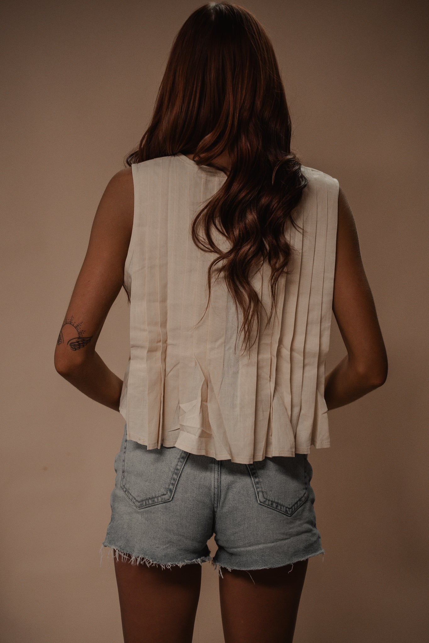 pleated tie sleeveless tank