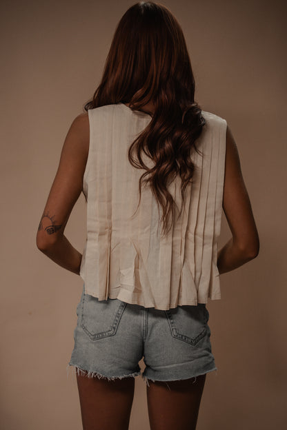 pleated tie sleeveless tank