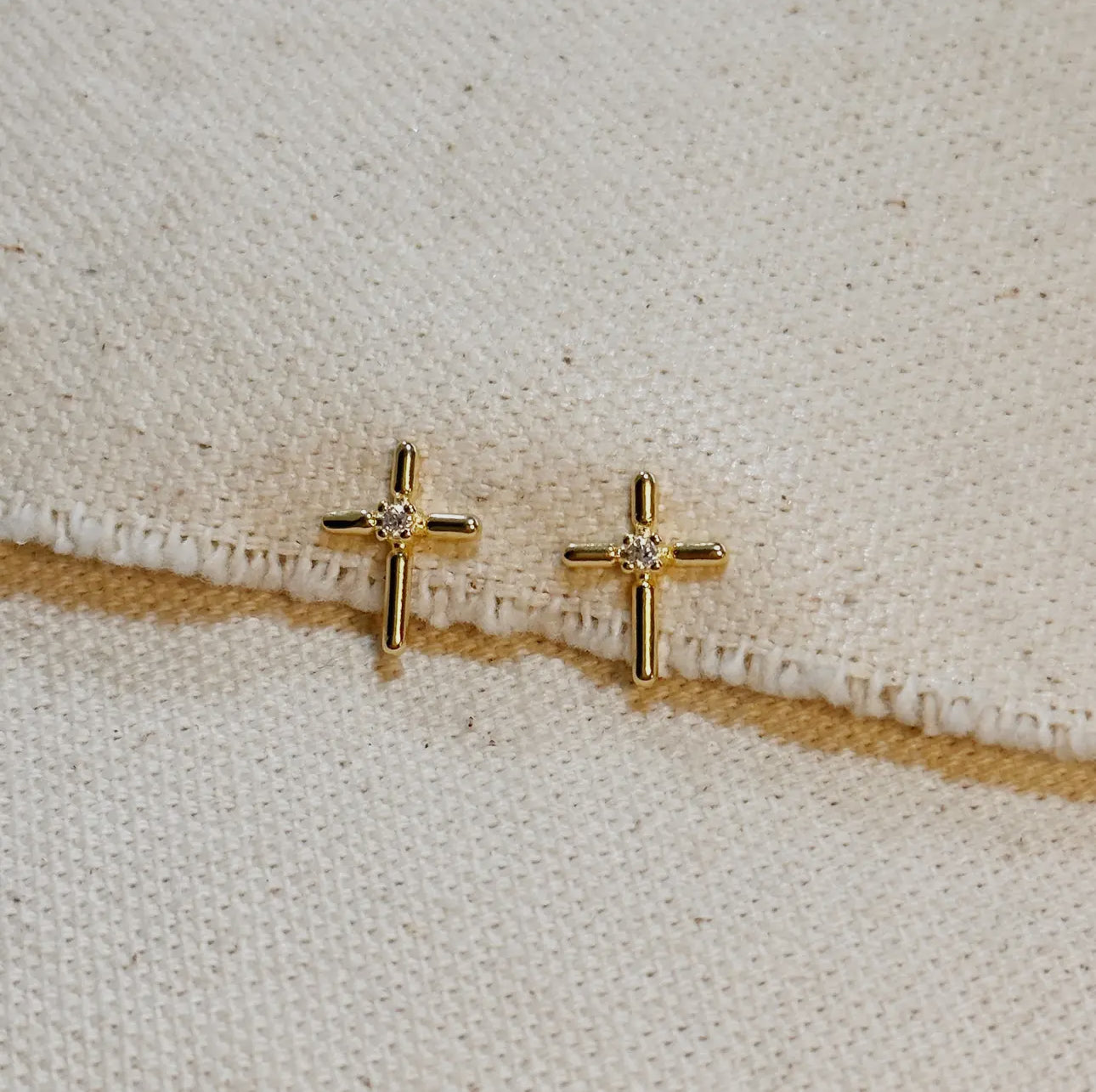 18k gold filled mini cross stud earrings