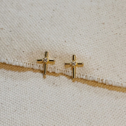 18k gold filled mini cross stud earrings