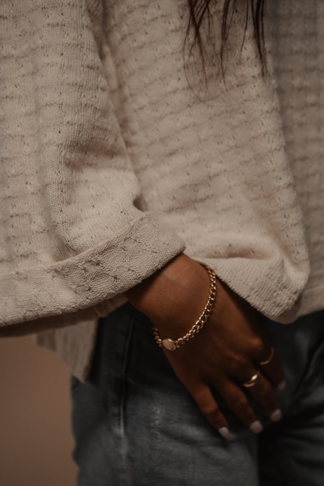 cream wide sleeve knit top