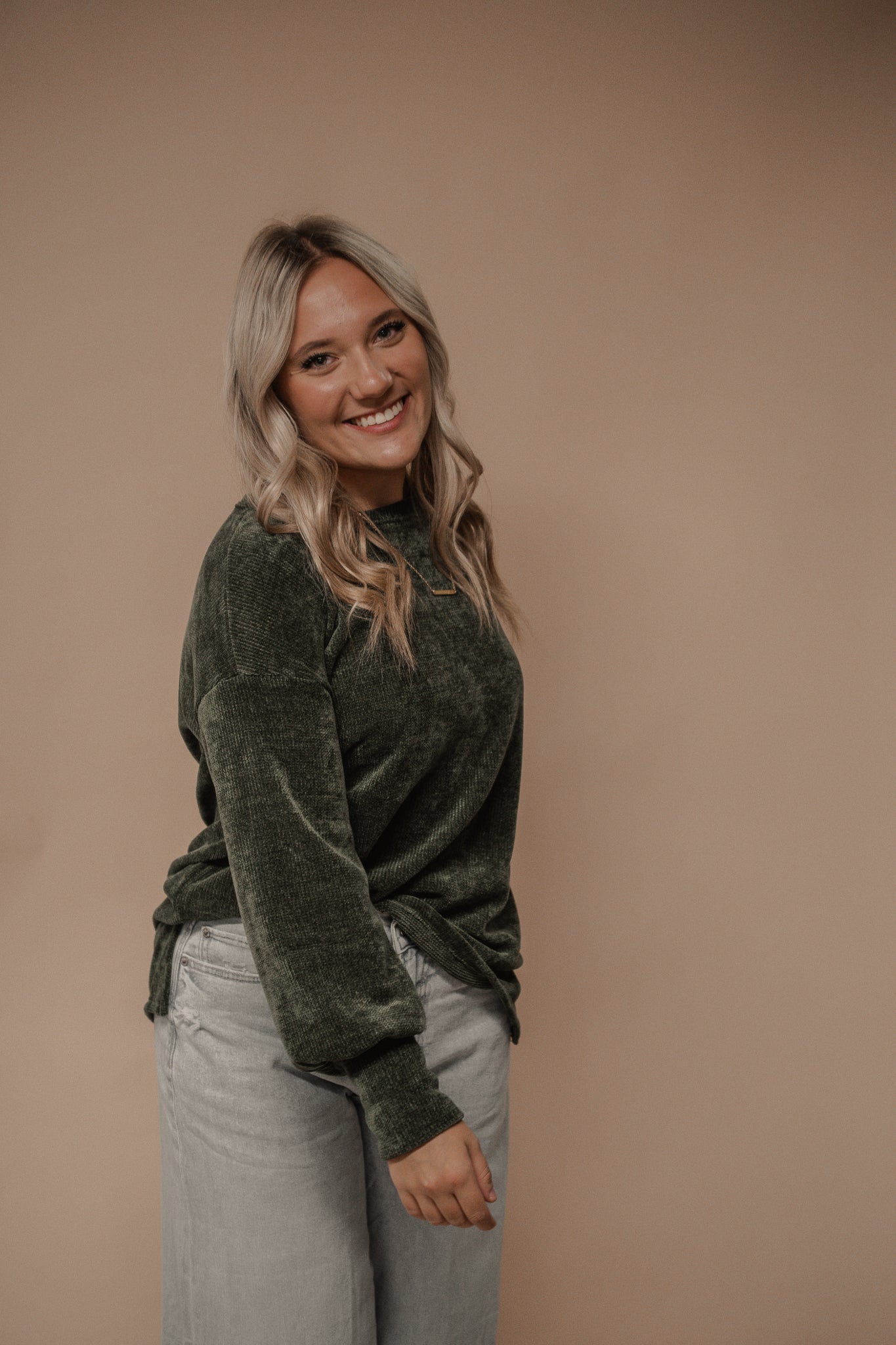 green chenille sweater