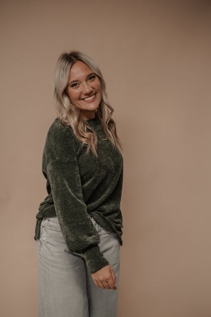 green chenille sweater