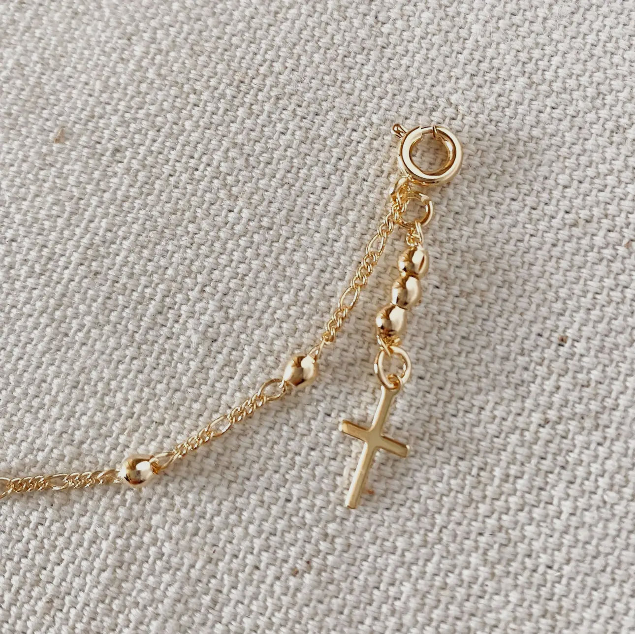 18k gold filled beaded bracelet with cross charm