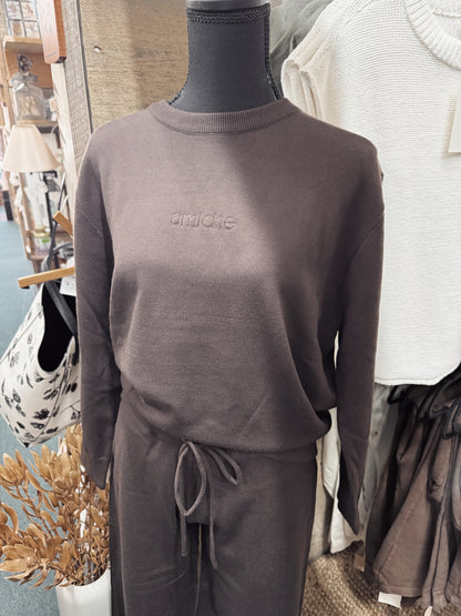 yarn knit mocha sweater & pant set