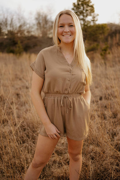 khaki button romper
