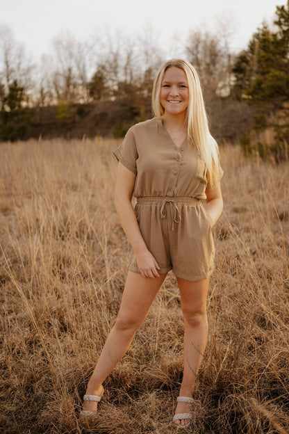 khaki button romper
