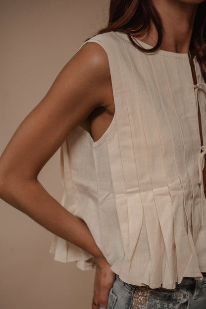 pleated tie sleeveless tank