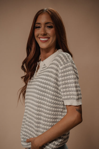 striped short sleeve knit top