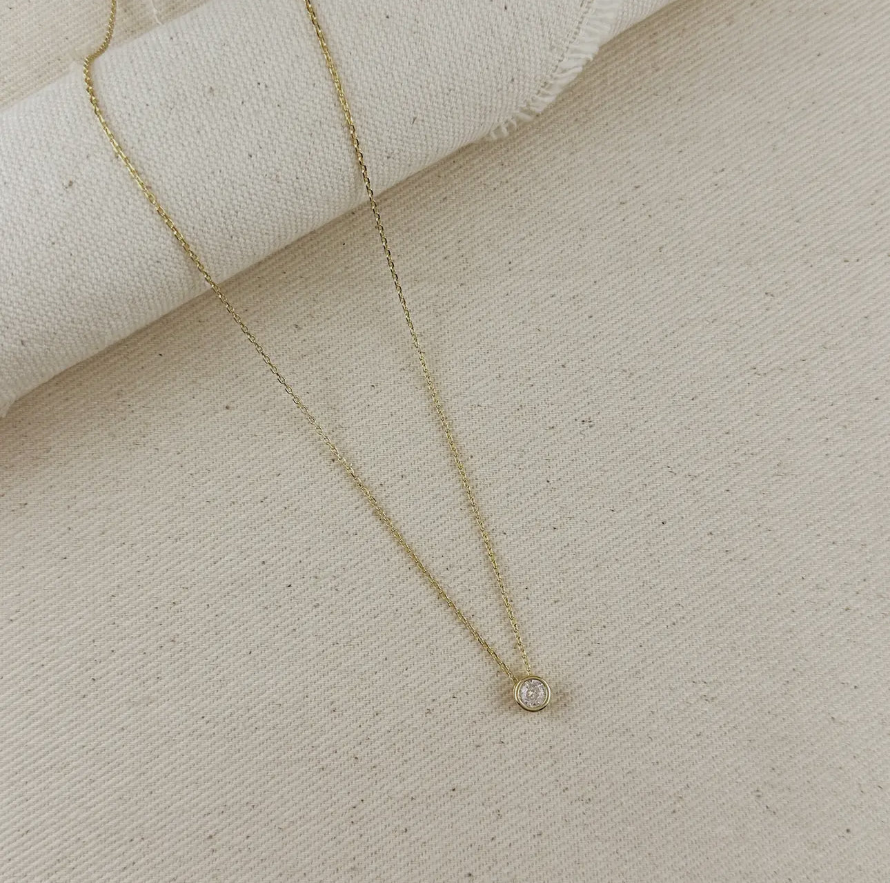 18k gold filled solitaire diamond charm necklace