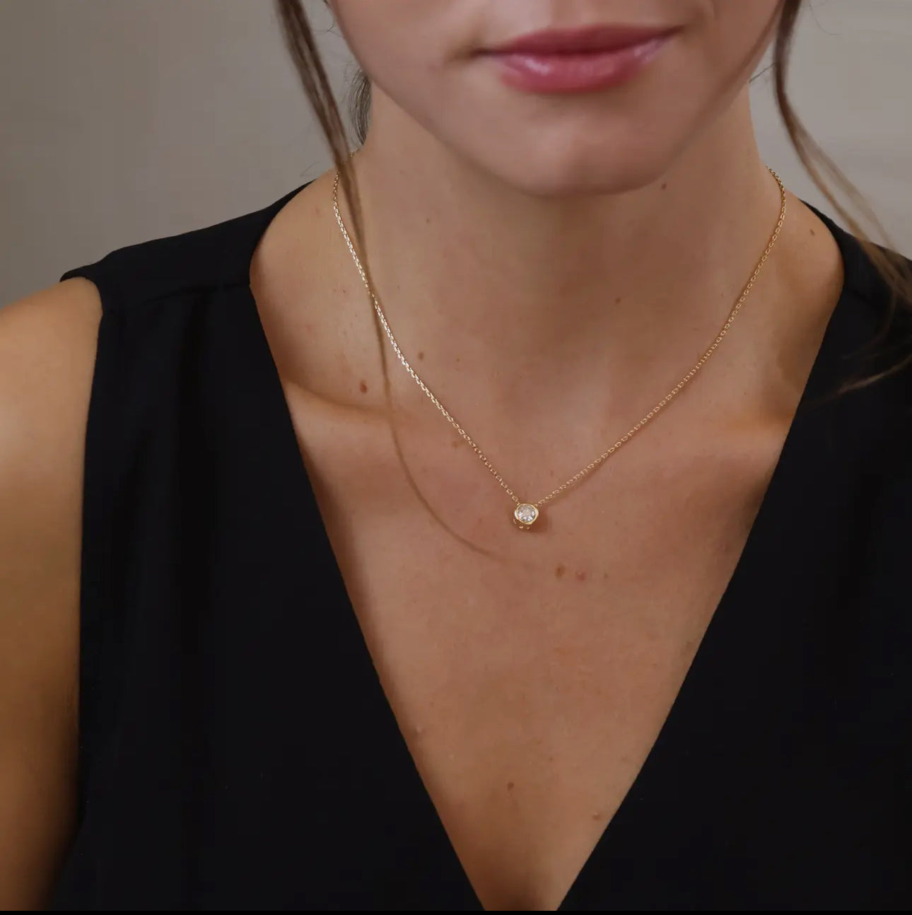 18k gold filled solitaire diamond charm necklace