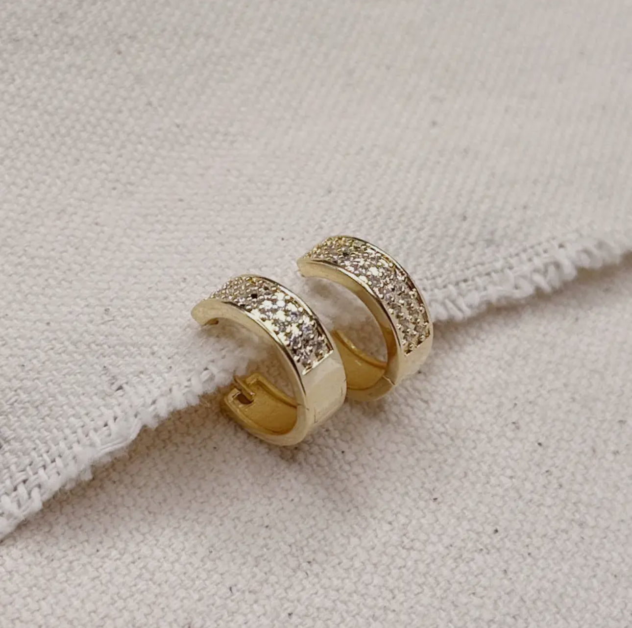 18k gold filled wide mini diamond hoop earrings