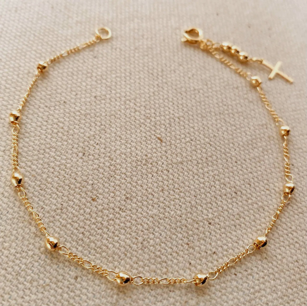18k gold filled beaded bracelet with cross charm