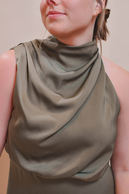 satin mock neck cocktail dress