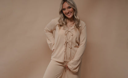 tie cardigan & pant set
