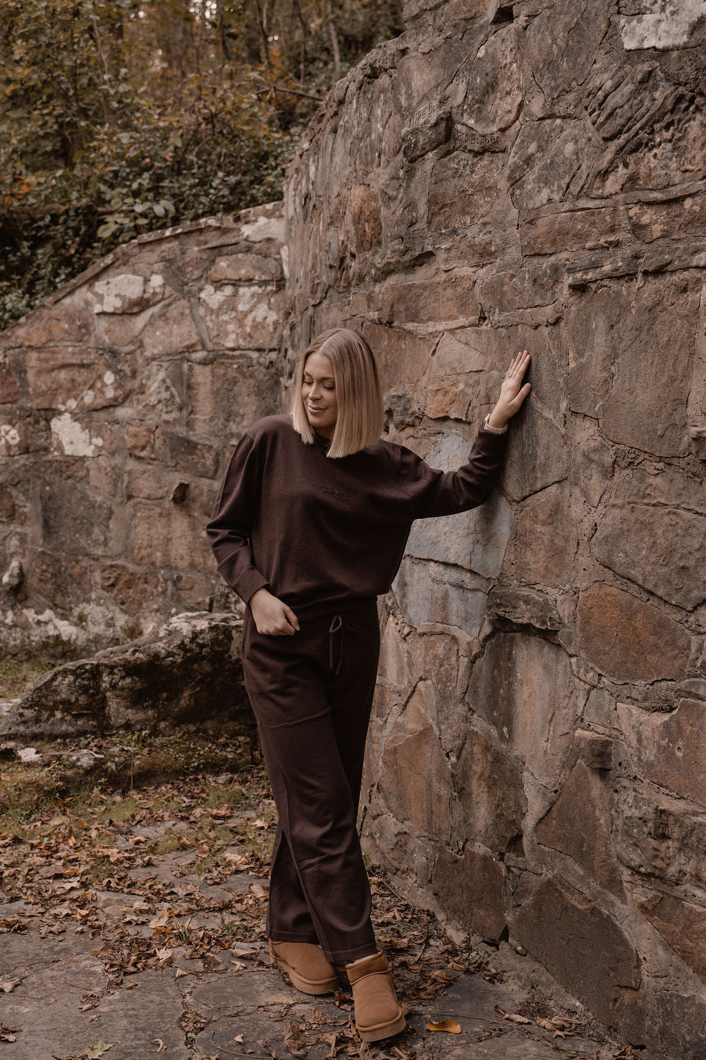 yarn knit mocha sweater & pant set