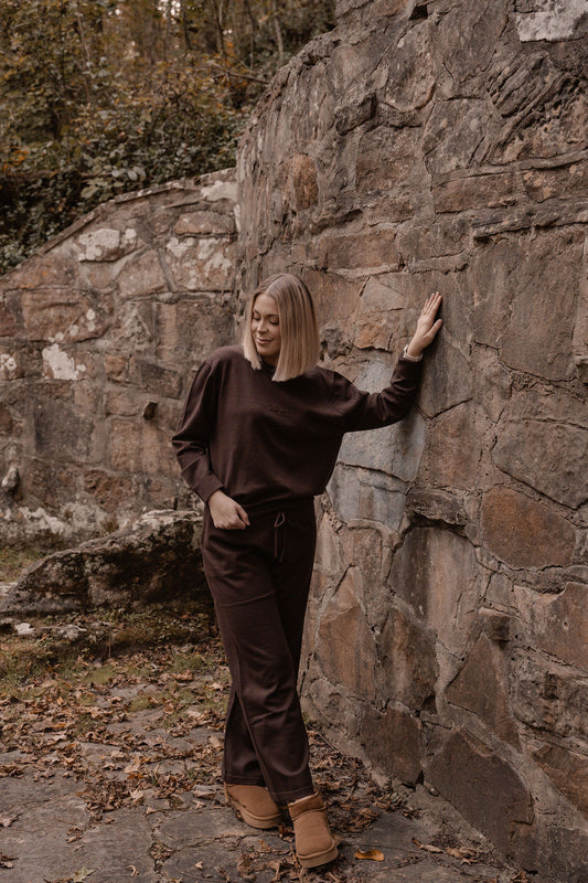 yarn knit mocha sweater & pant set