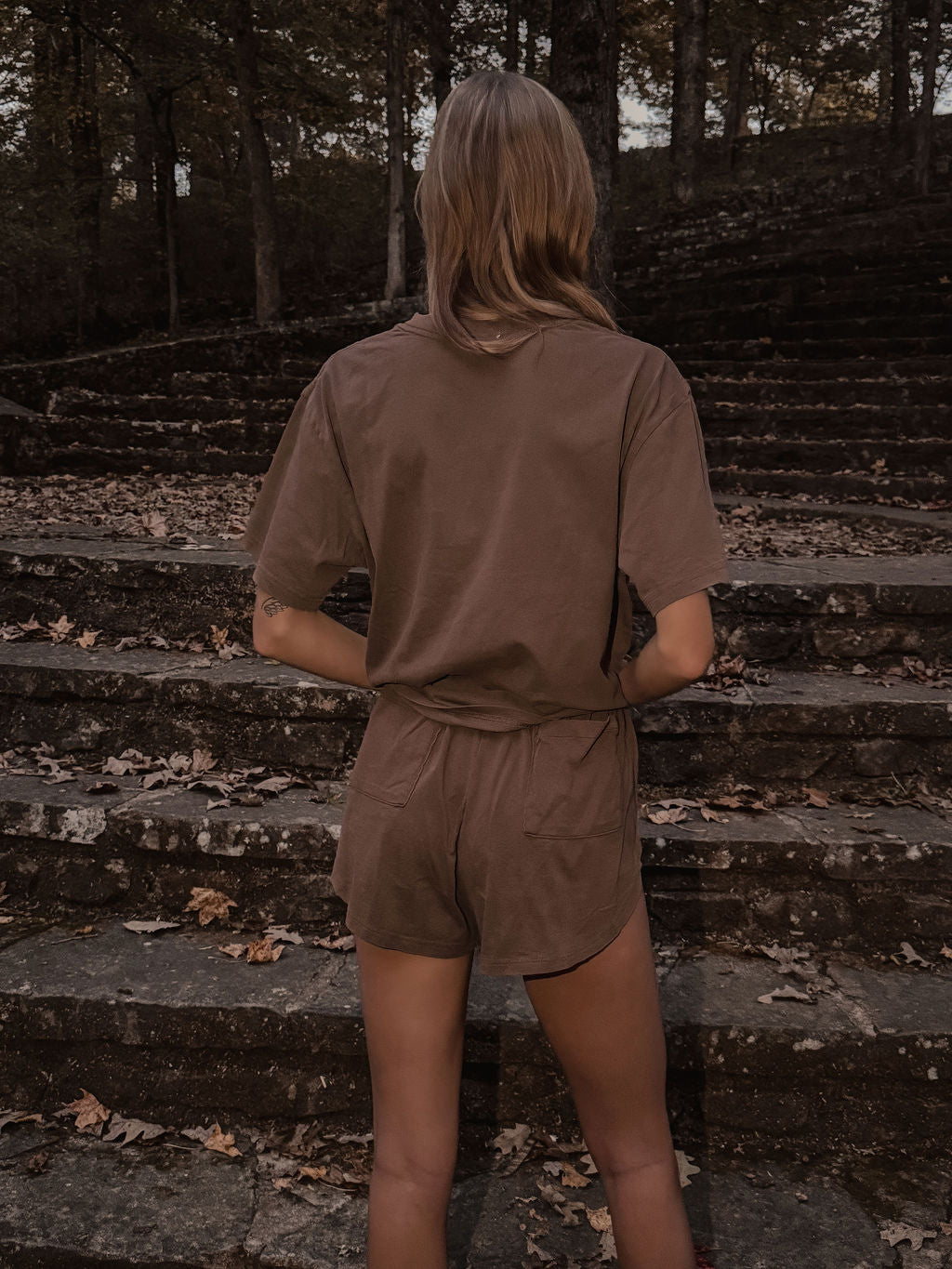 amiche mocha brown tee & short set