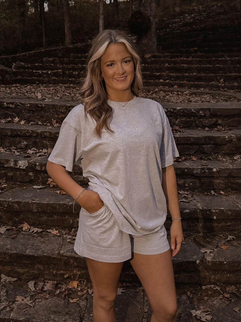 amiche gray tee & short set