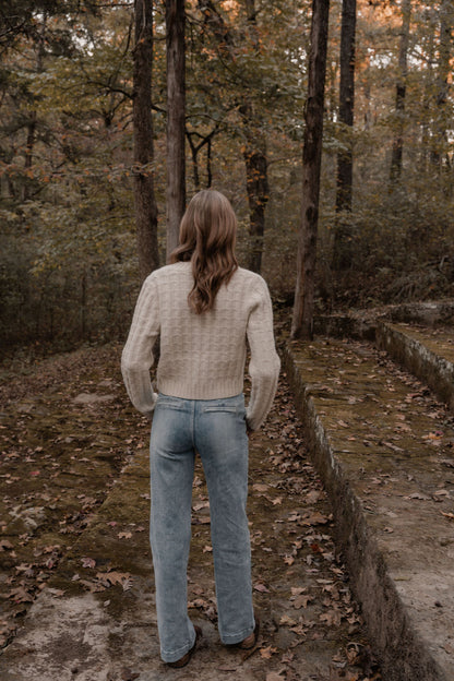 cream cable knit button up cardigan