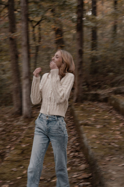 cream cable knit button up cardigan