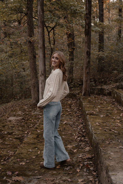 cream cable knit button up cardigan