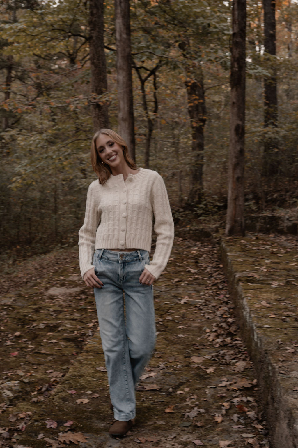 cream cable knit button up cardigan