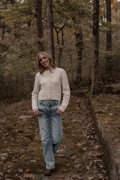 cream cable knit button up cardigan