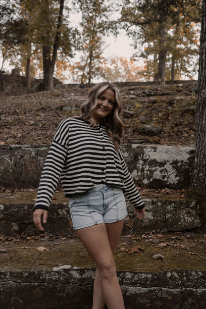 black & white striped button down cardigan