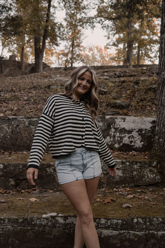 black & white striped button down cardigan
