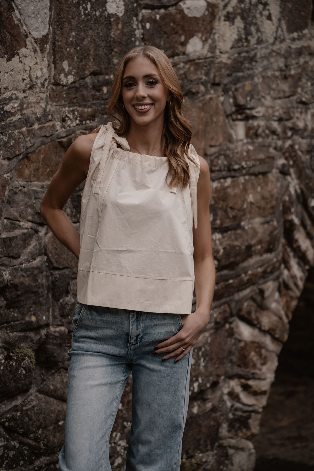 woven tie strap sleeveless top