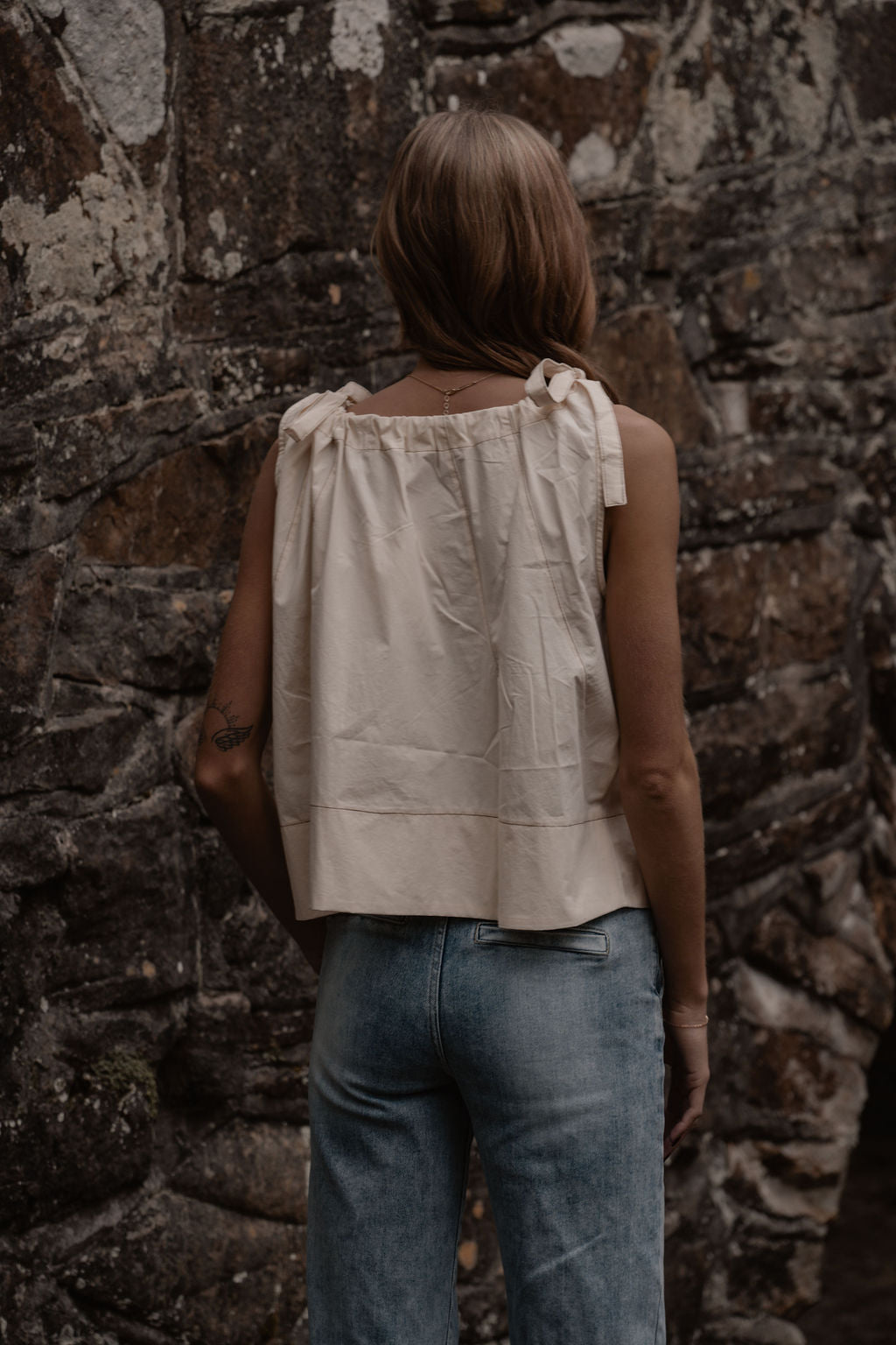 woven tie strap sleeveless top