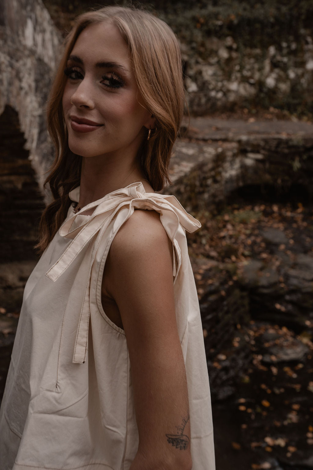 woven tie strap sleeveless top