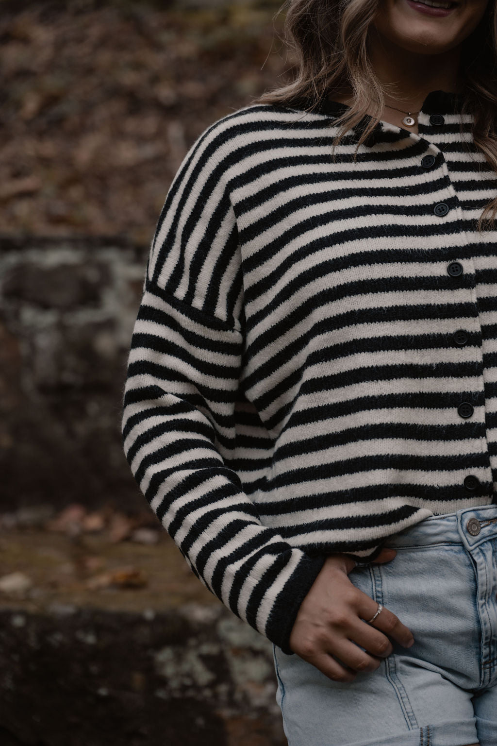 black & white striped button down cardigan