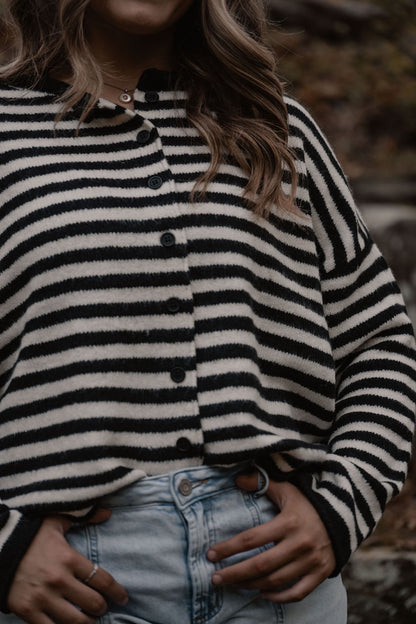 black & white striped button down cardigan