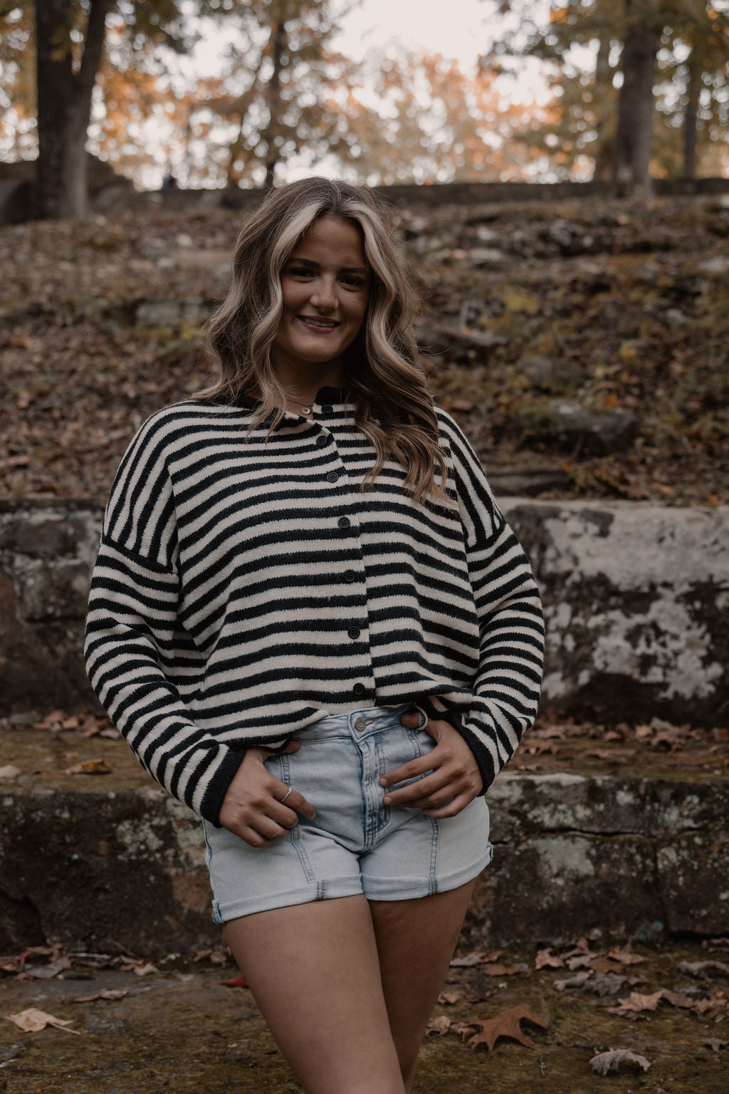 black & white striped button down cardigan