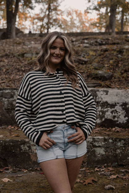 black & white striped button down cardigan