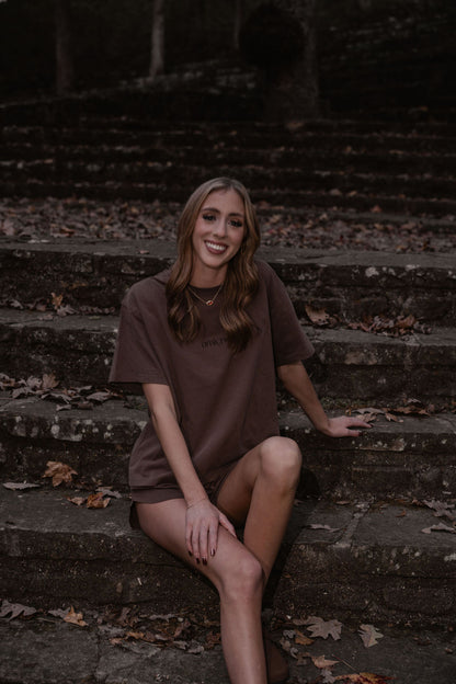 amiche mocha brown tee & short set