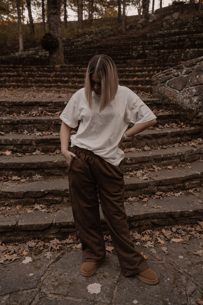amiche mocha acid wash terry cloth pant
