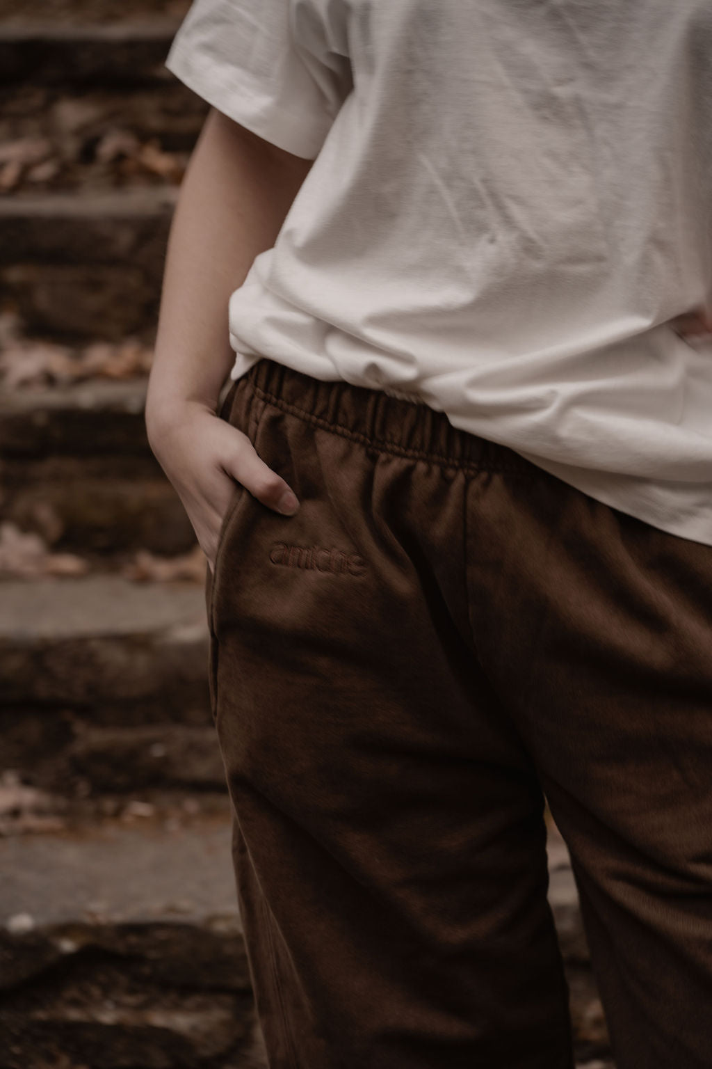 amiche mocha acid wash terry cloth pant