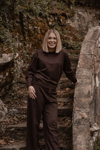 yarn knit mocha sweater & pant set