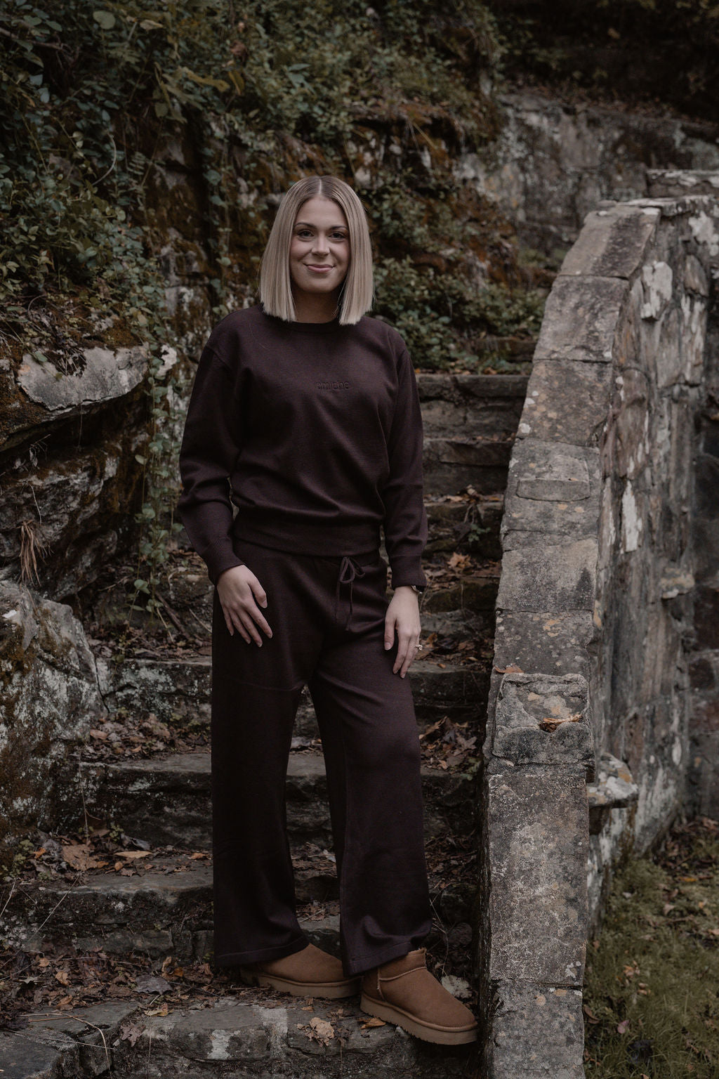 yarn knit mocha sweater & pant set