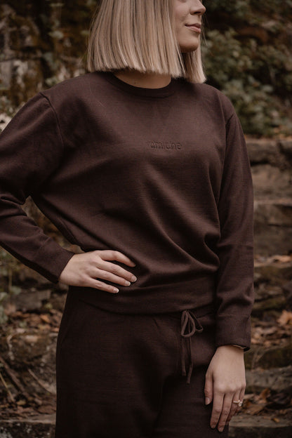 yarn knit mocha sweater & pant set